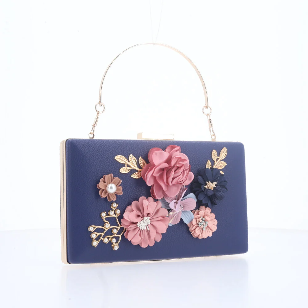 Bolsa Festa Feminina com Flores Aplicadas Azul escuro - Image 2